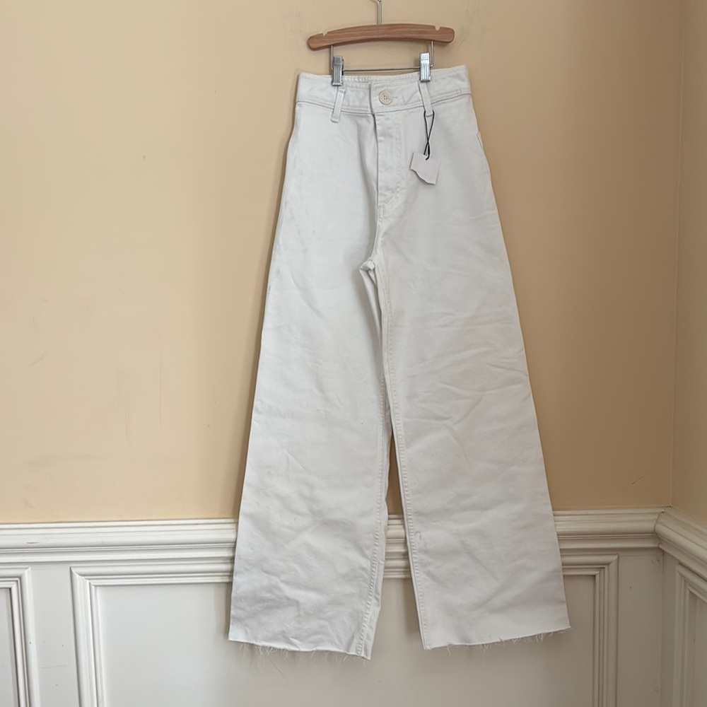 NWT Zara White High-Waisted Wide Leg Frayed Hem Jeans Size 2